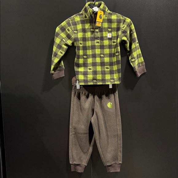 Carhartt 2 pc.Fleece jogger pants & pullover bear/checkered pattern 1/4 snap top - Picture 1 of 7
